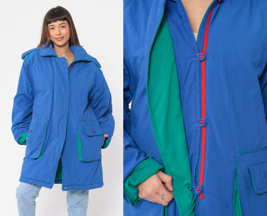 80s Blue Quilted Lining Jacket Storm Shield Epaulette Medium