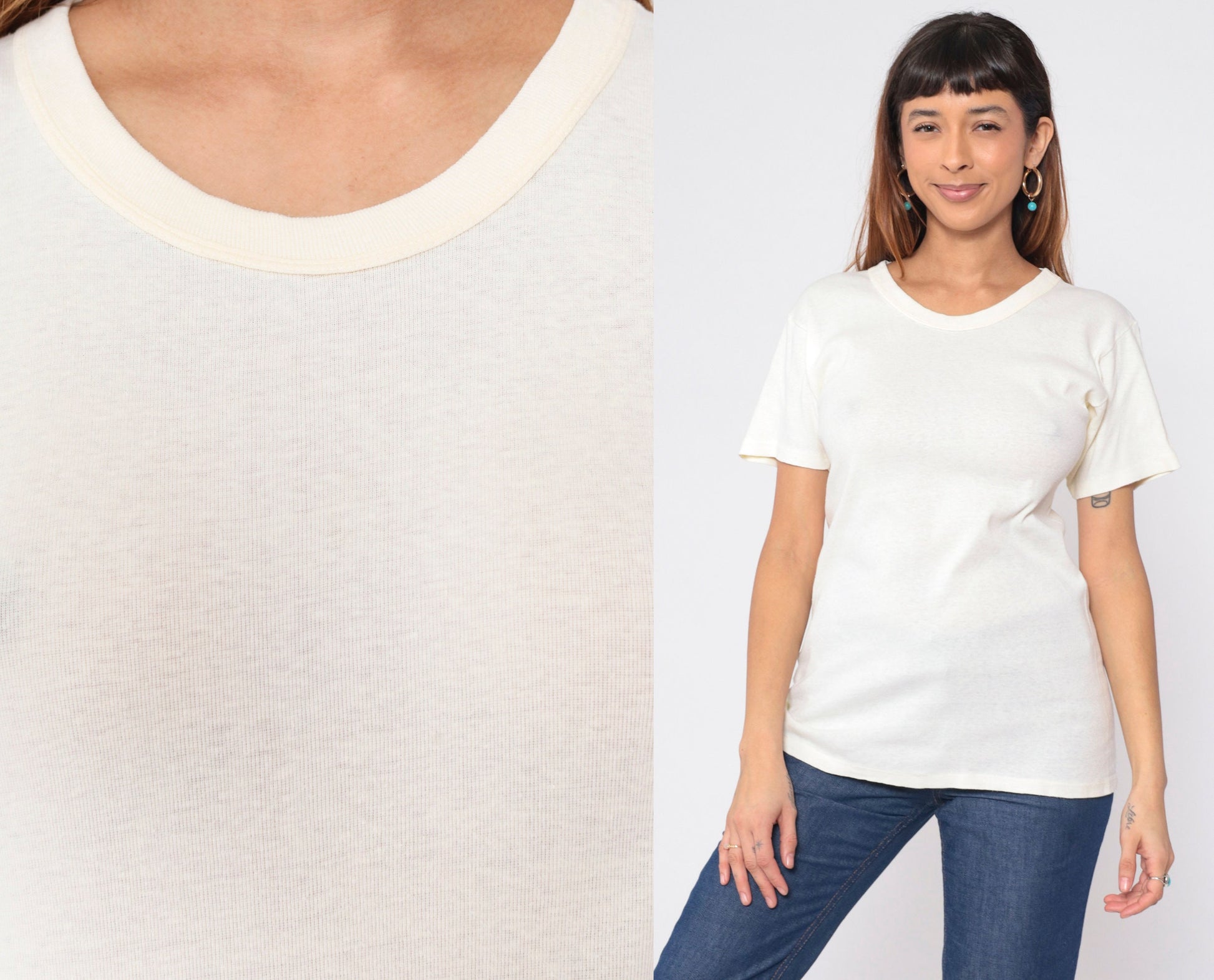 80s Hanes Pale Yellow T-Shirt Cotton Single Stitch Medium M