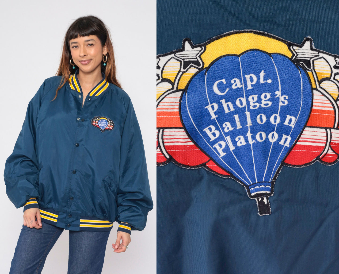 80s Capt Phoggs Balloon Platoon Bomber Jacket Blue Quilted Raglan XXL