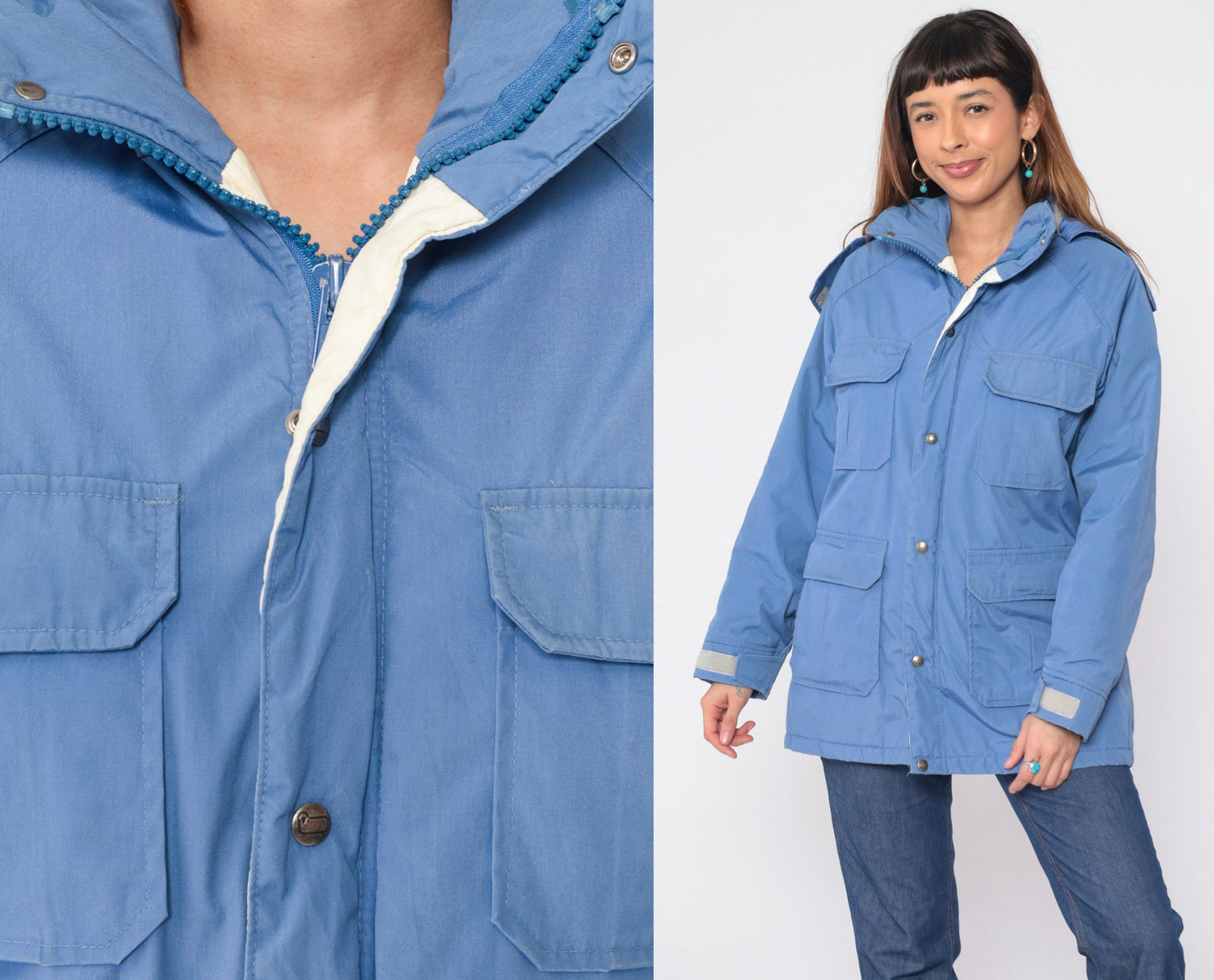 90s Woolrich Blue Hooded Windbreaker Jacket Cargo Pockets Large L