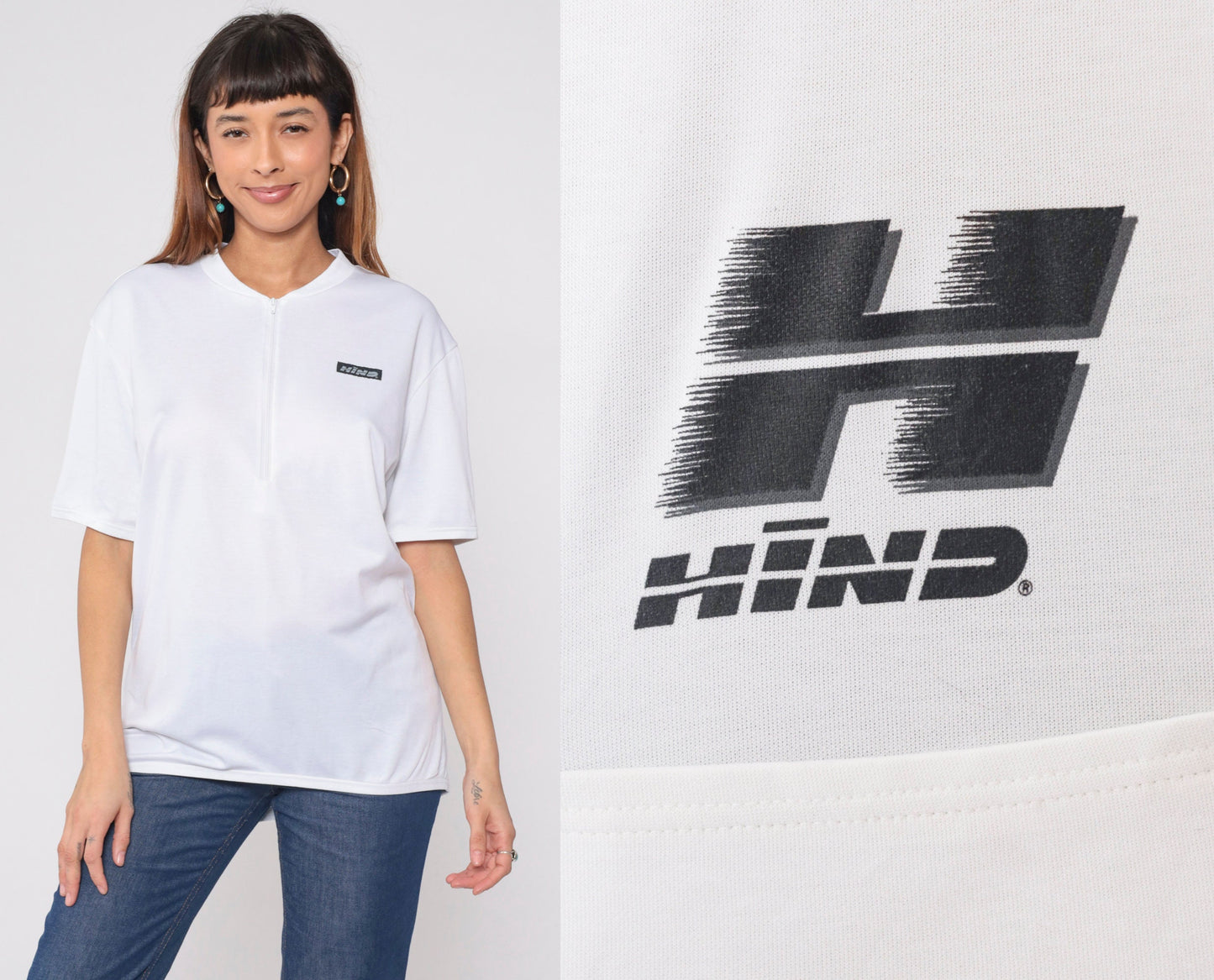 90s Hind Cycling Jersey White Quarter Zip Bike Shirt Large XL