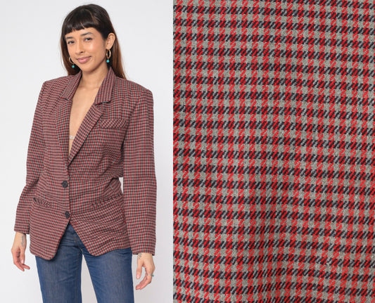 90s Rampage Plaid Blazer Red Grey Checkered Wool Blend Small
