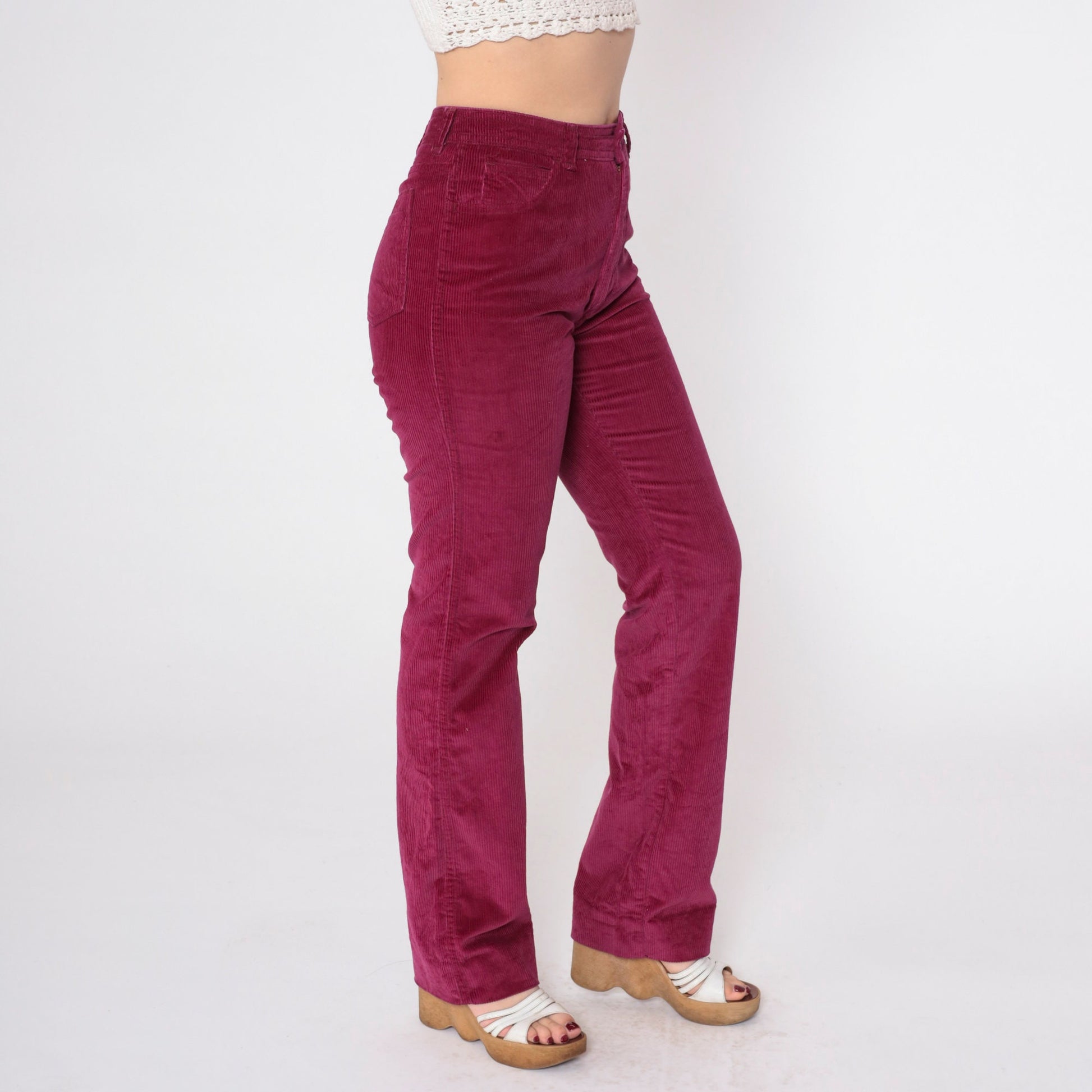 80s Berry Red Corduroy Pants Mid Rise Straight Leg Extra Small