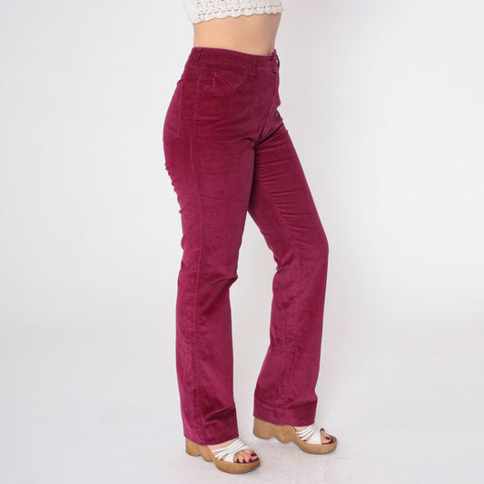 80s Berry Red Corduroy Pants Mid Rise Straight Leg Extra Small