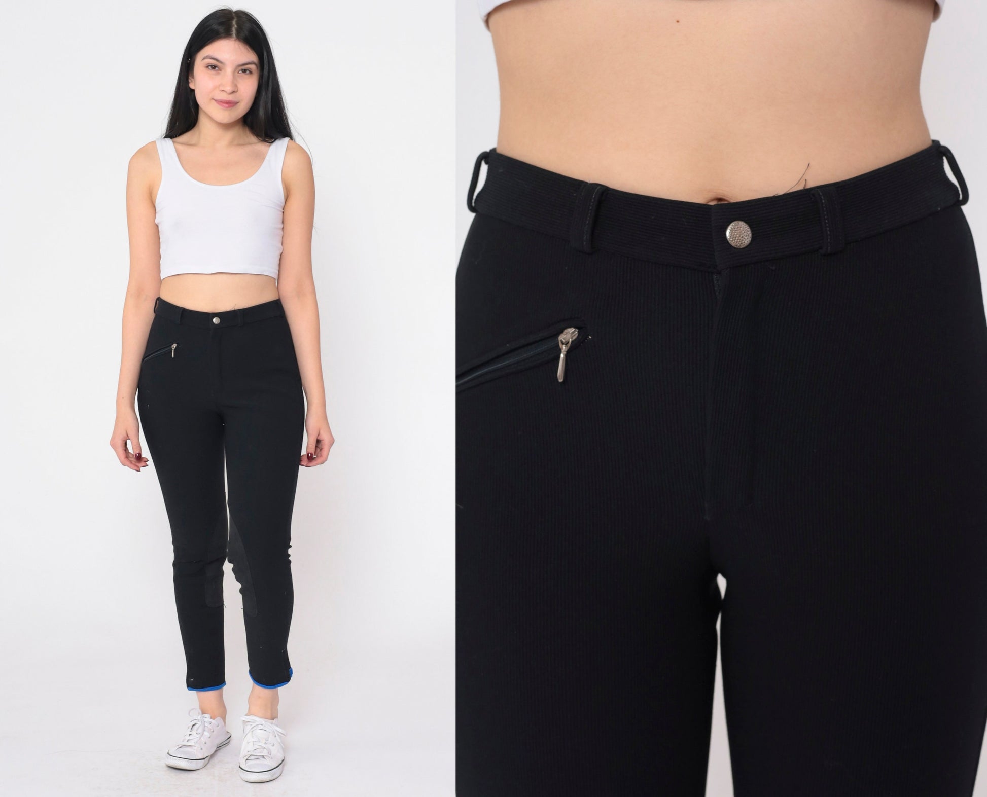 90s Euro-Star Black Riding Breeches High Waist Slim Ankle Equestrian Extra Small