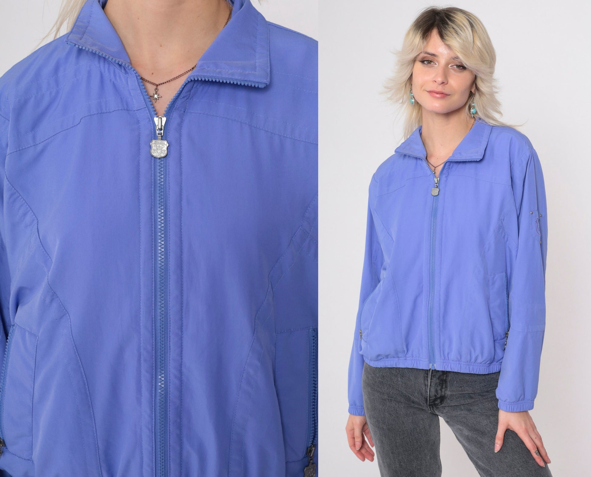 90s Periwinkle Windbreaker Jacket Nylon Cropped Track Small