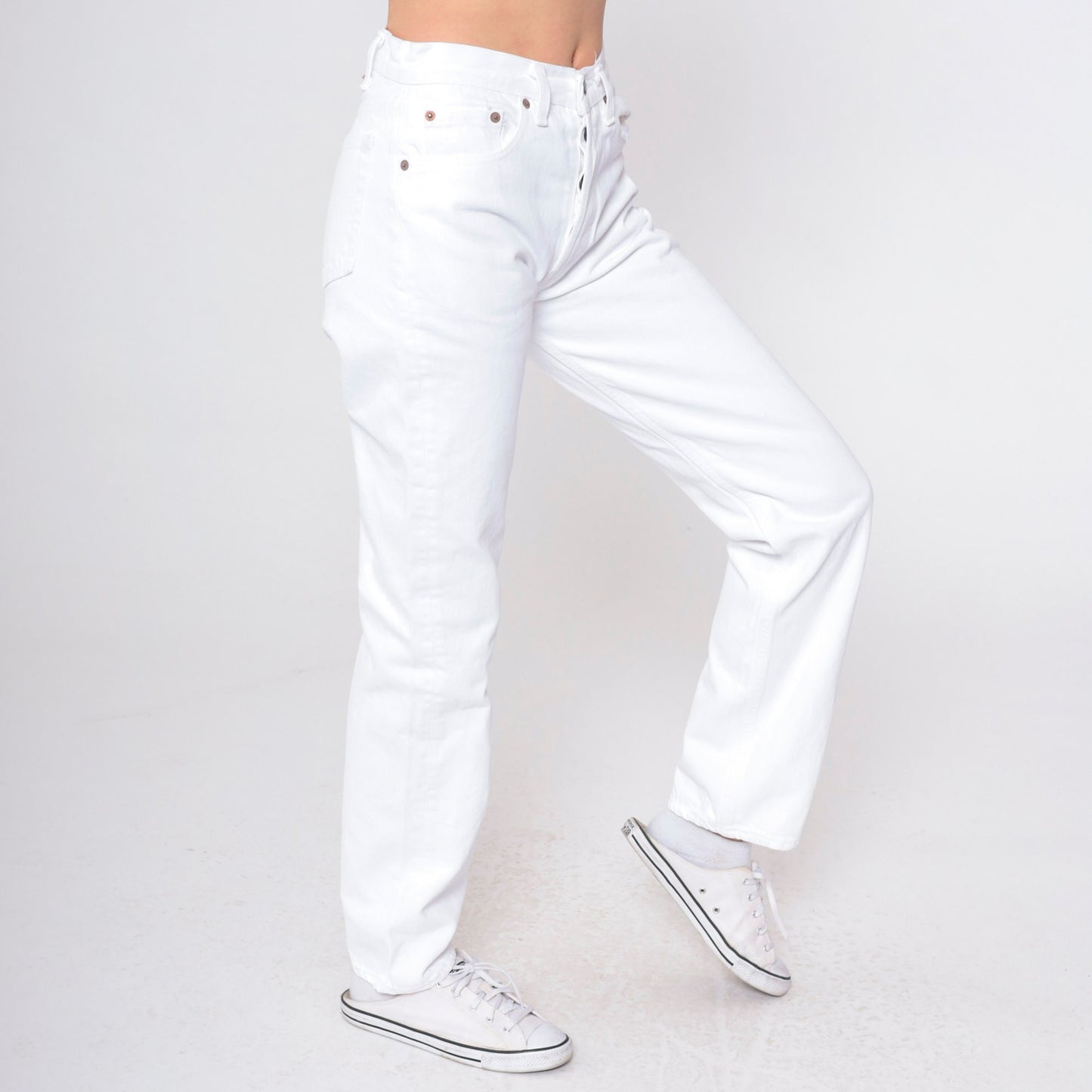 90s Levi's White Denim High-Waist Straight-Leg Jeans USA Made Small