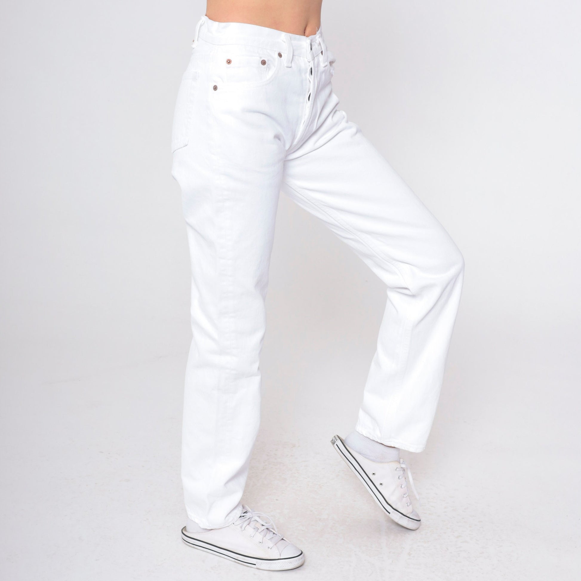 90s Levi's White Denim High-Waist Straight-Leg Jeans USA Made Small
