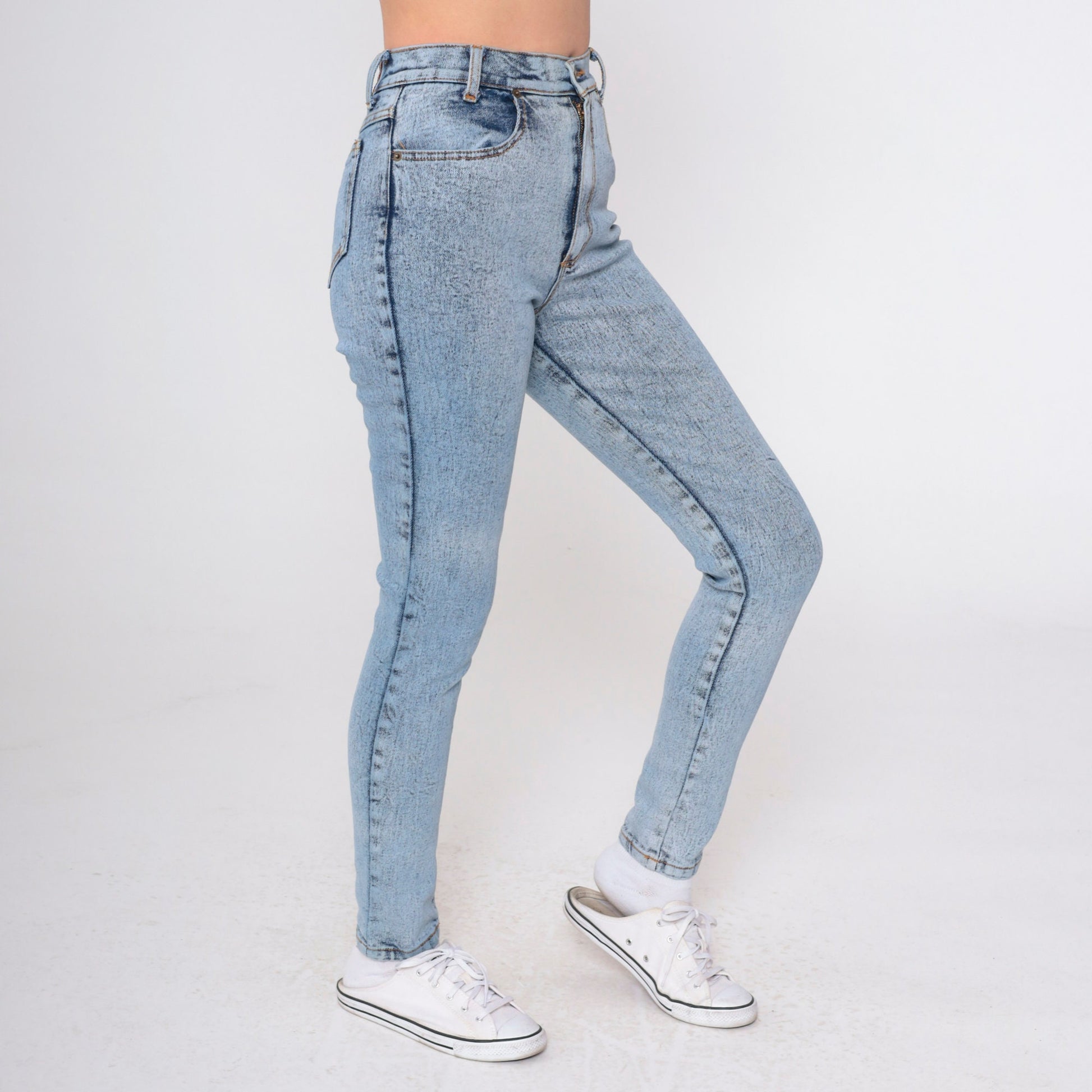 90s Acid Wash High Waist Skinny Jeans Blue Denim XXS