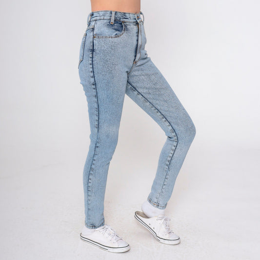 90s Acid Wash High Waist Skinny Jeans Blue Denim XXS