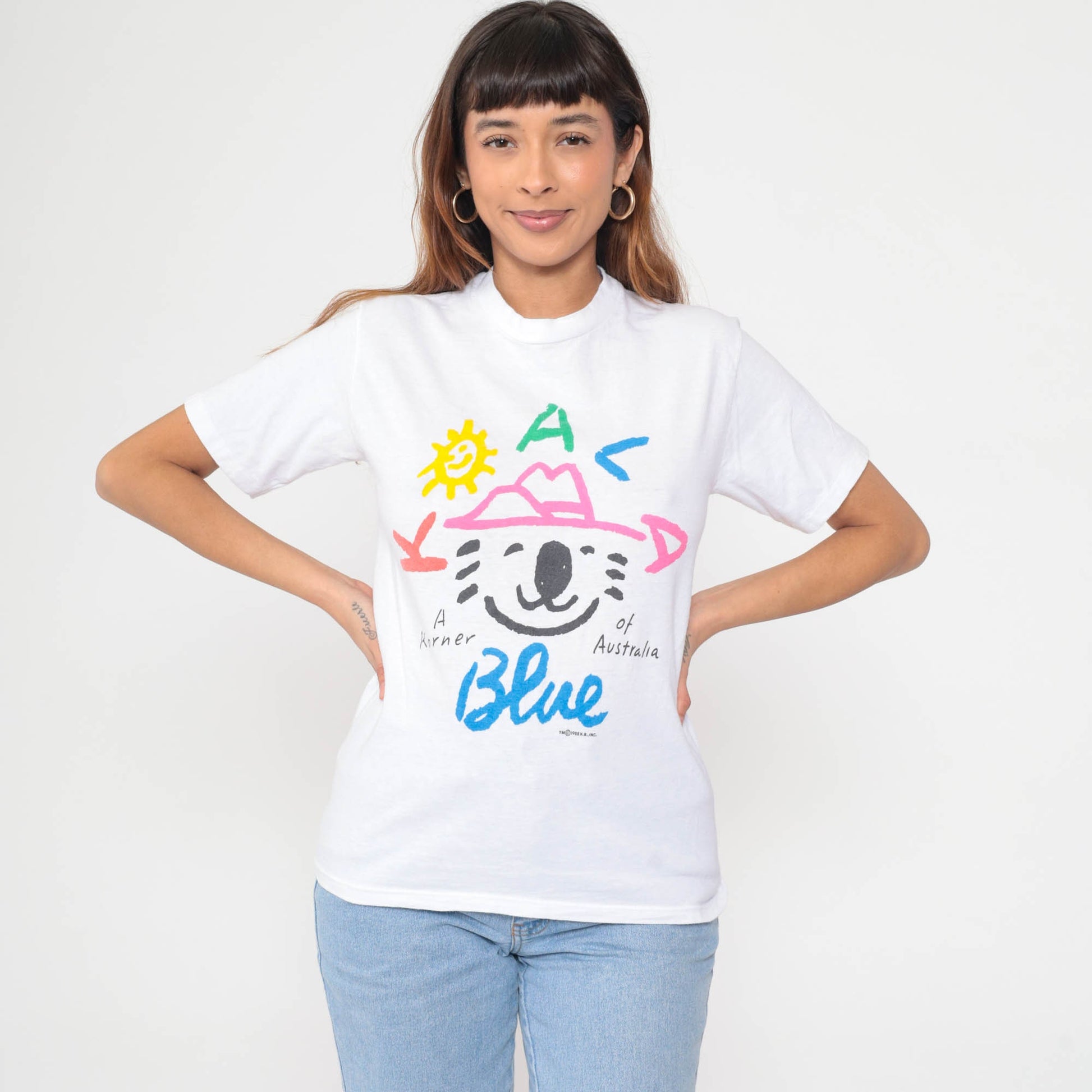 1988 Koala Blue Australia Graphic T-Shirt 80s Wildlife Cotton Crewneck Small