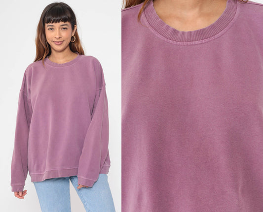 90s Purple Crewneck Sweatshirt Cotton Plain Pullover Large L