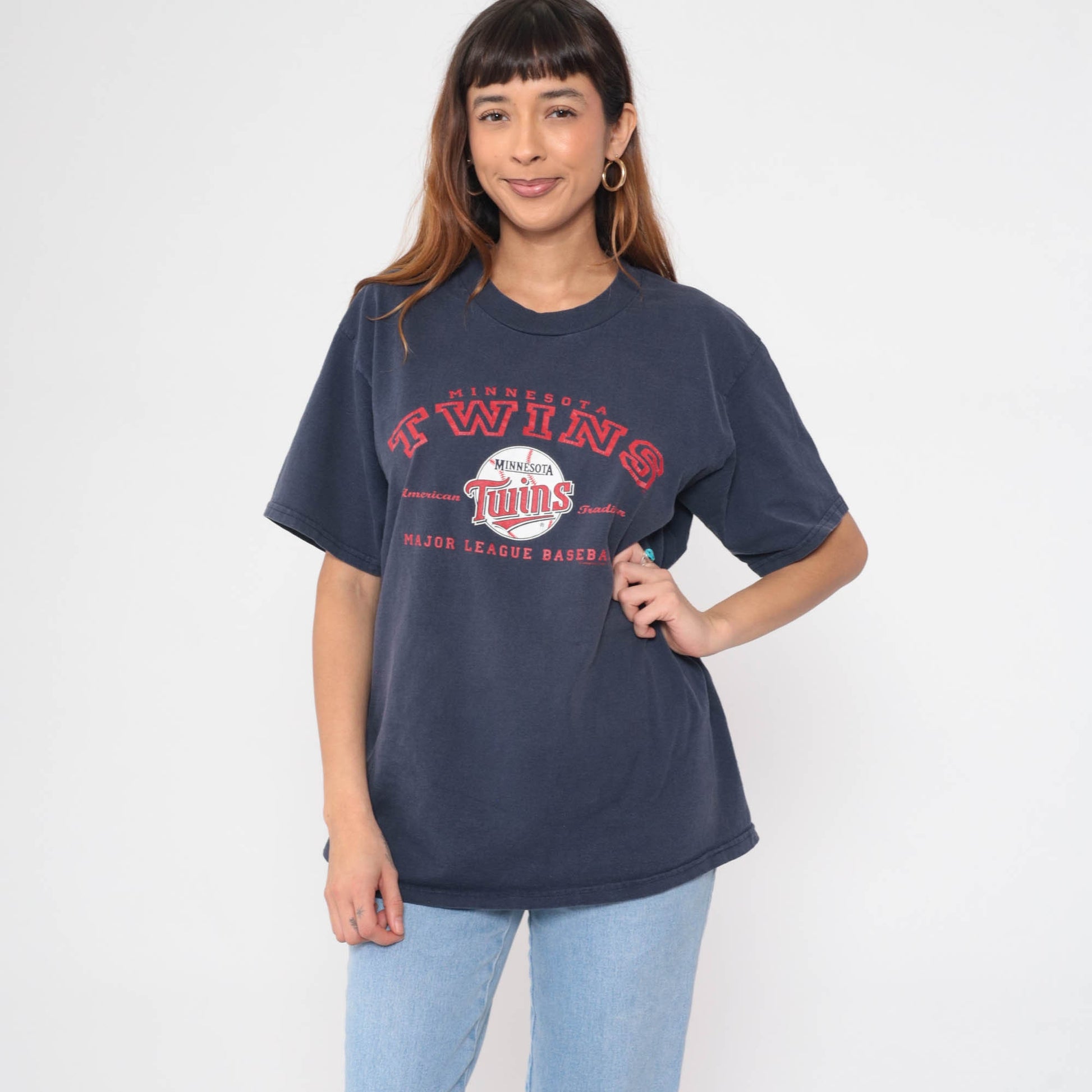 00s Minnesota Twins Baseball T-Shirt Navy Blue Graphic Crewneck Large L
