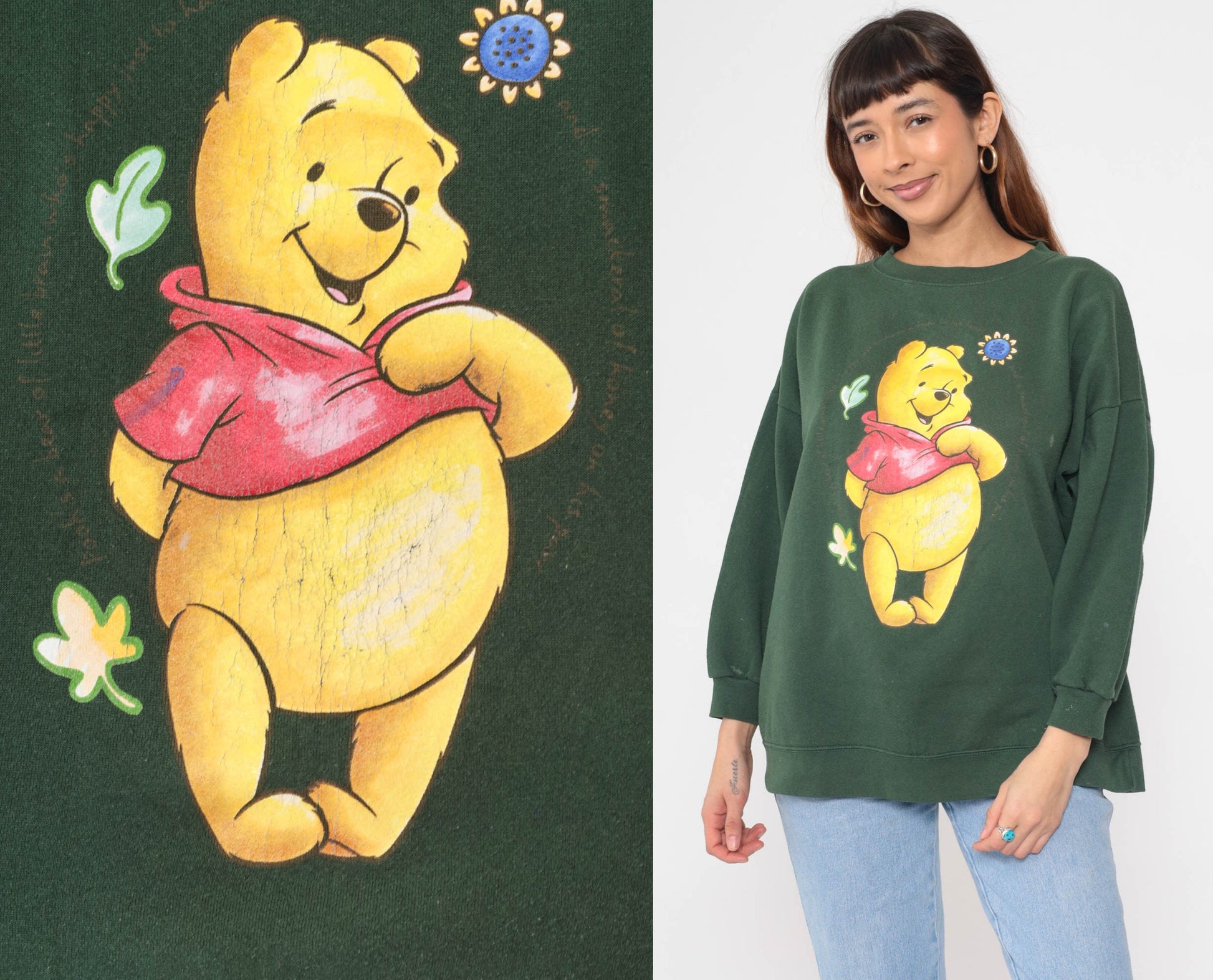 90s Winnie The Pooh Disney Sweatshirt Dark Green Graphic Crewneck Plus Size XXL
