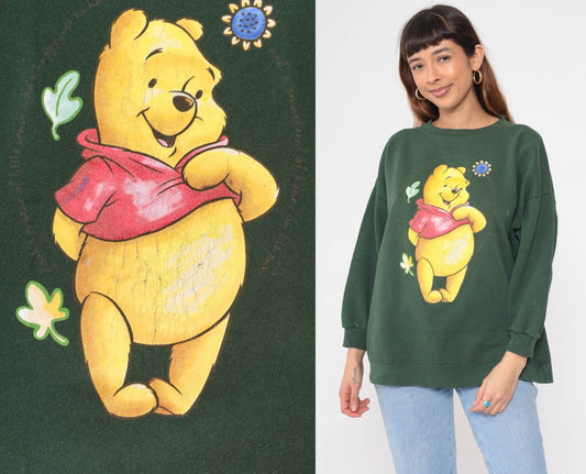 90s Winnie The Pooh Disney Sweatshirt Dark Green Graphic Crewneck Plus Size XXL
