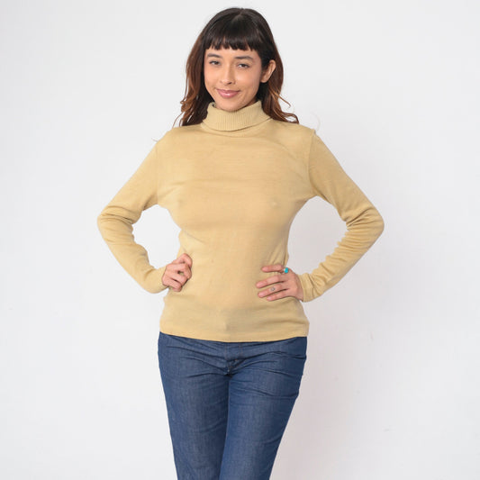 70s Jantzen Wool Blend Turtleneck Sweater Beige Long Sleeve Medium