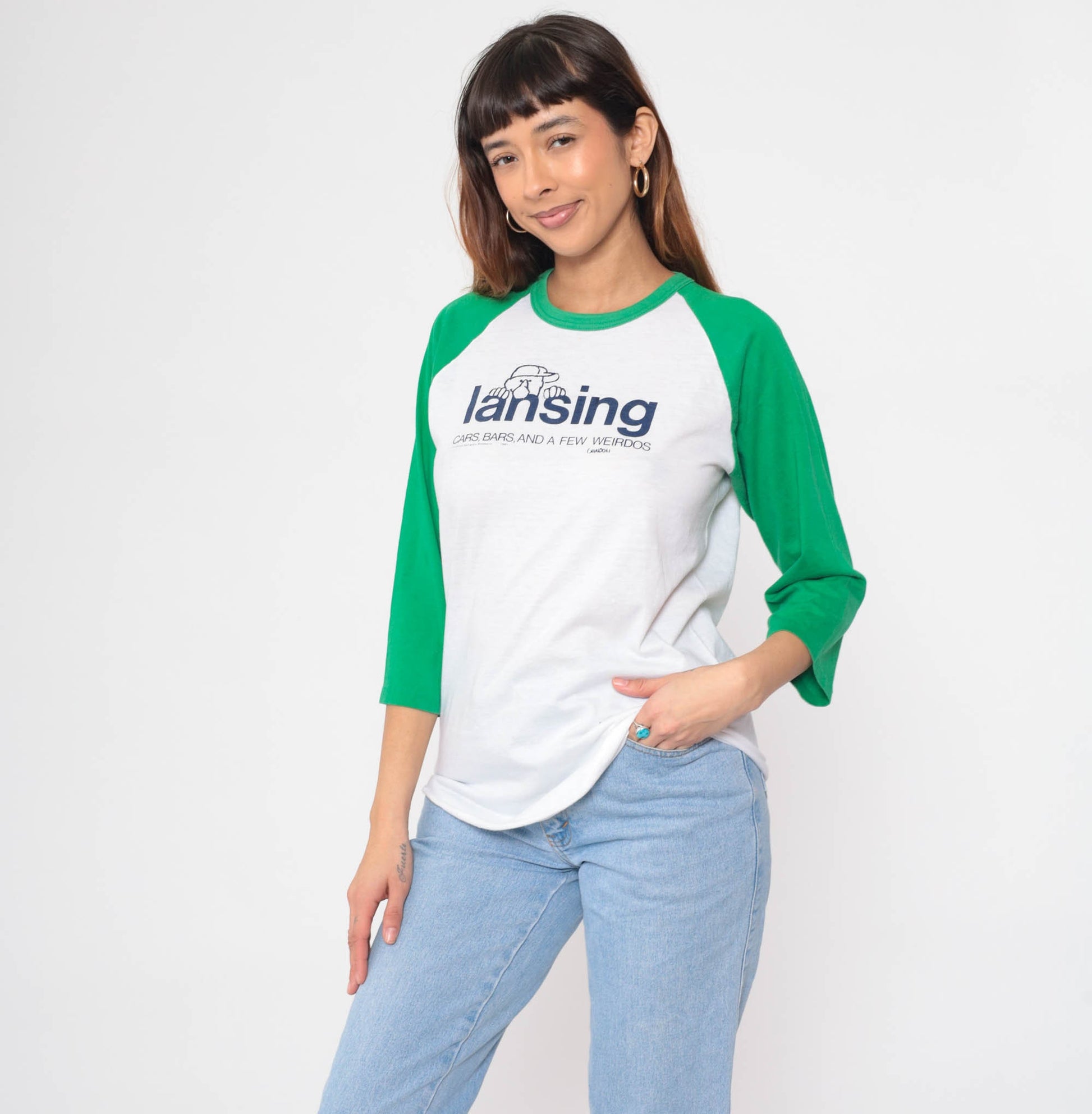 80s Lansing Michigan Ringer Tee Richard Guindon Graphic 3/4 Raglan Medium