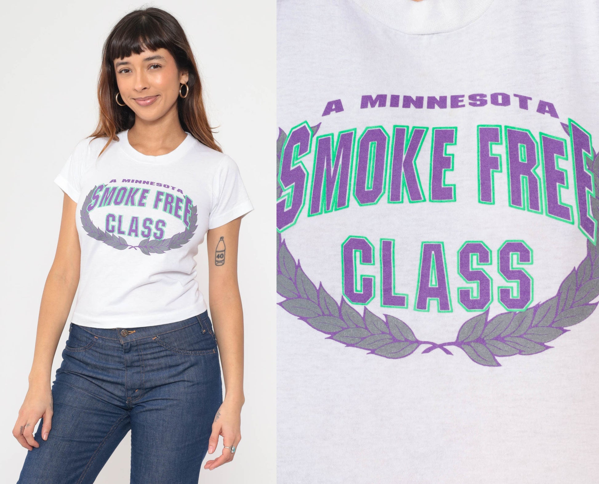 90s Minnesota Smoke Free Class Graphic T-Shirt White Single Stitch XXS
