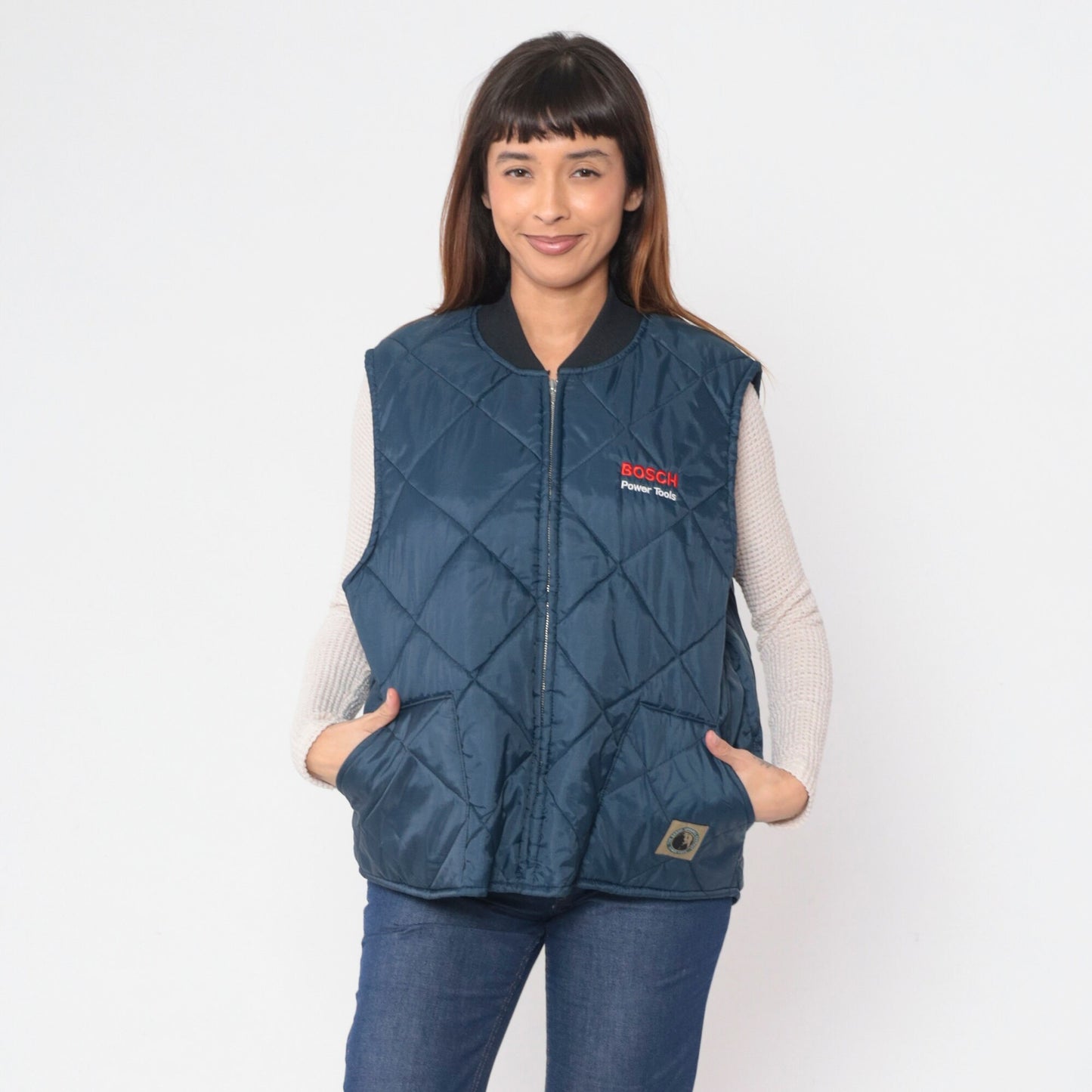 90s Berne Bosch Power Tools Quilted Puffer Vest Dark Blue Extra Large XXL