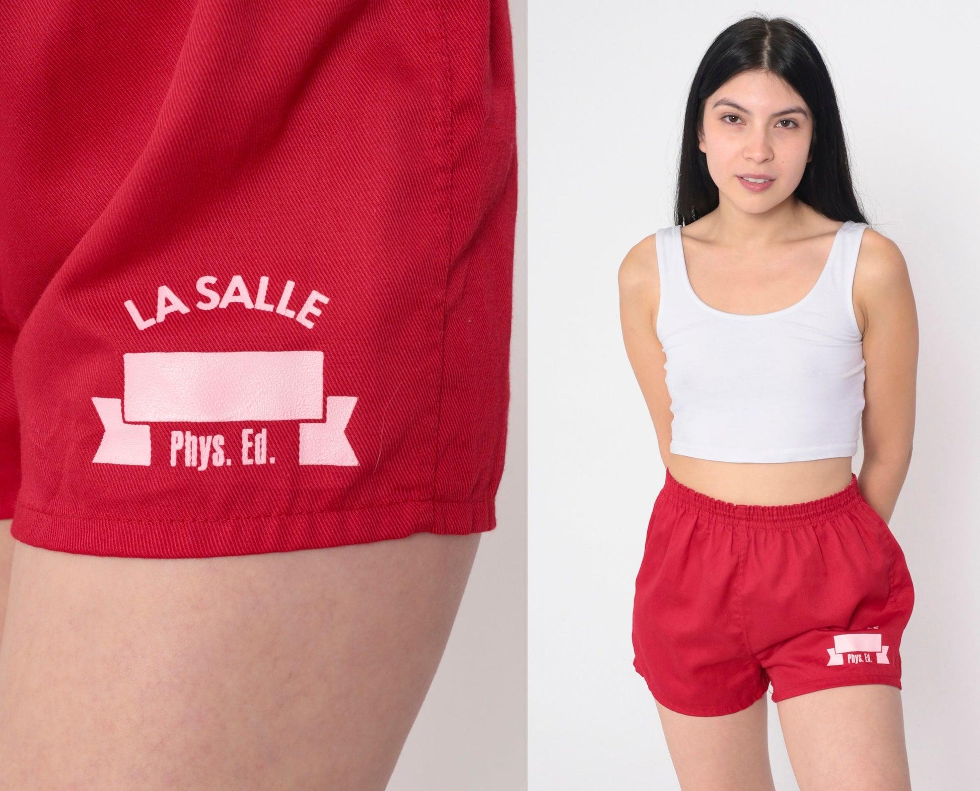 80s La Salle High School PE Red Gym Shorts Elastic Waist XS