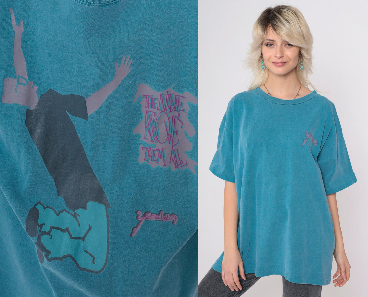 90s Yeshua Christian Graphic T-Shirt The Name Above Them All Blue Extra Large