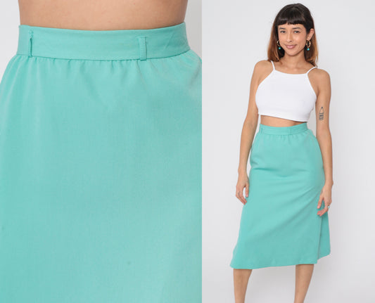 80s Seafoam Midi Pencil Skirt High Waist Side Slit Small