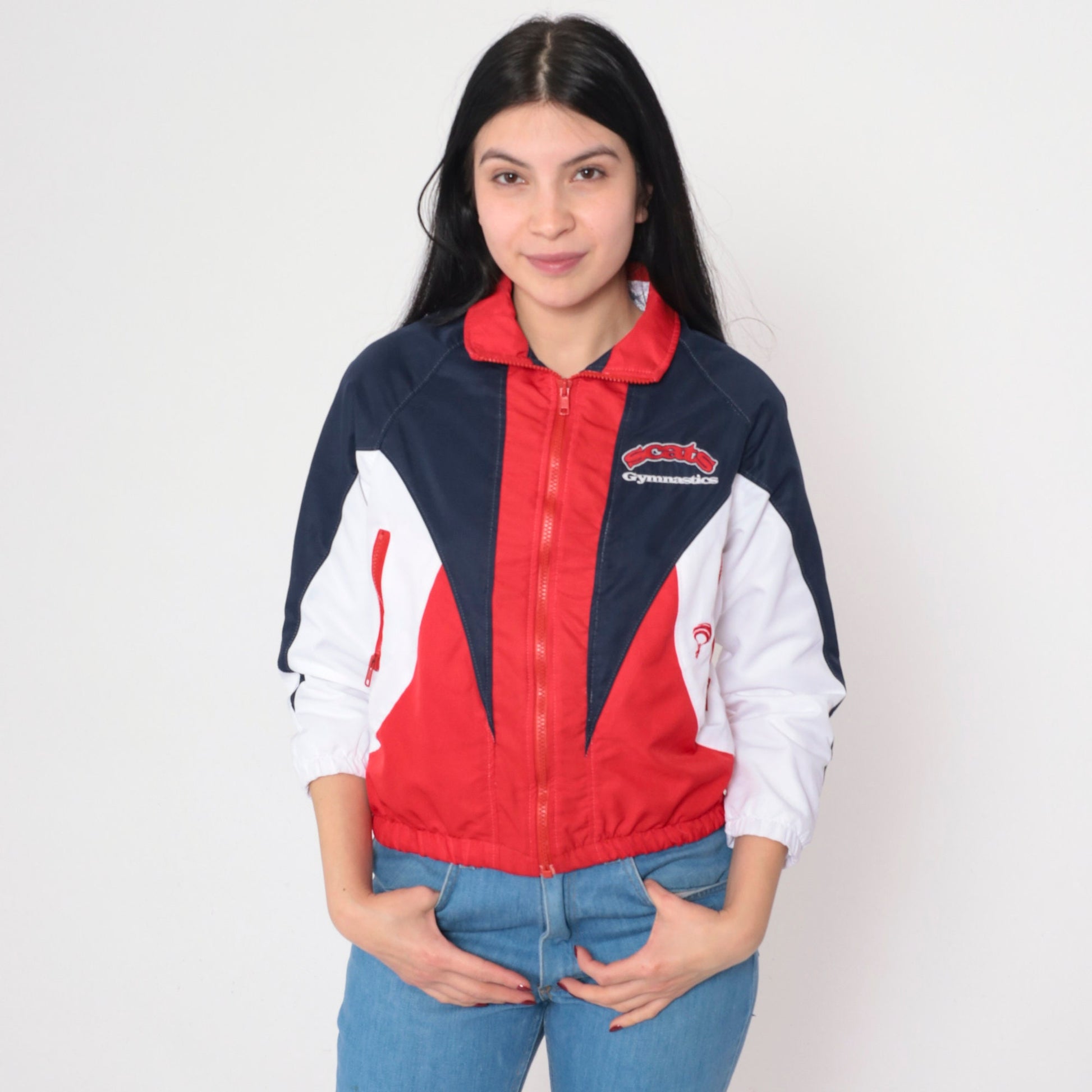 00s Scats Gymnastics Windbreaker Jacket Red White Blue Color Block Extra Small