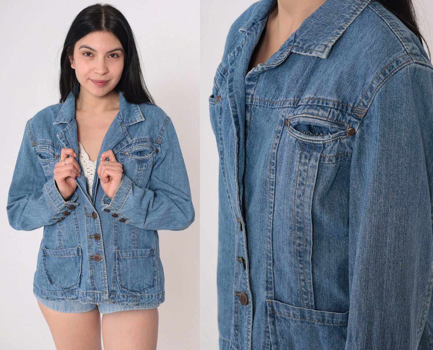 00s Bill Blass Denim Jacket Blue Cotton Button-Up Fitted Extra Large XXL