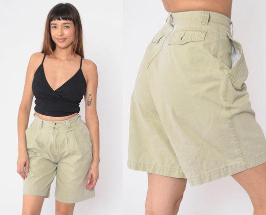 Eddie Bauer 90s Khaki Pleated Cotton Shorts High Rise Small