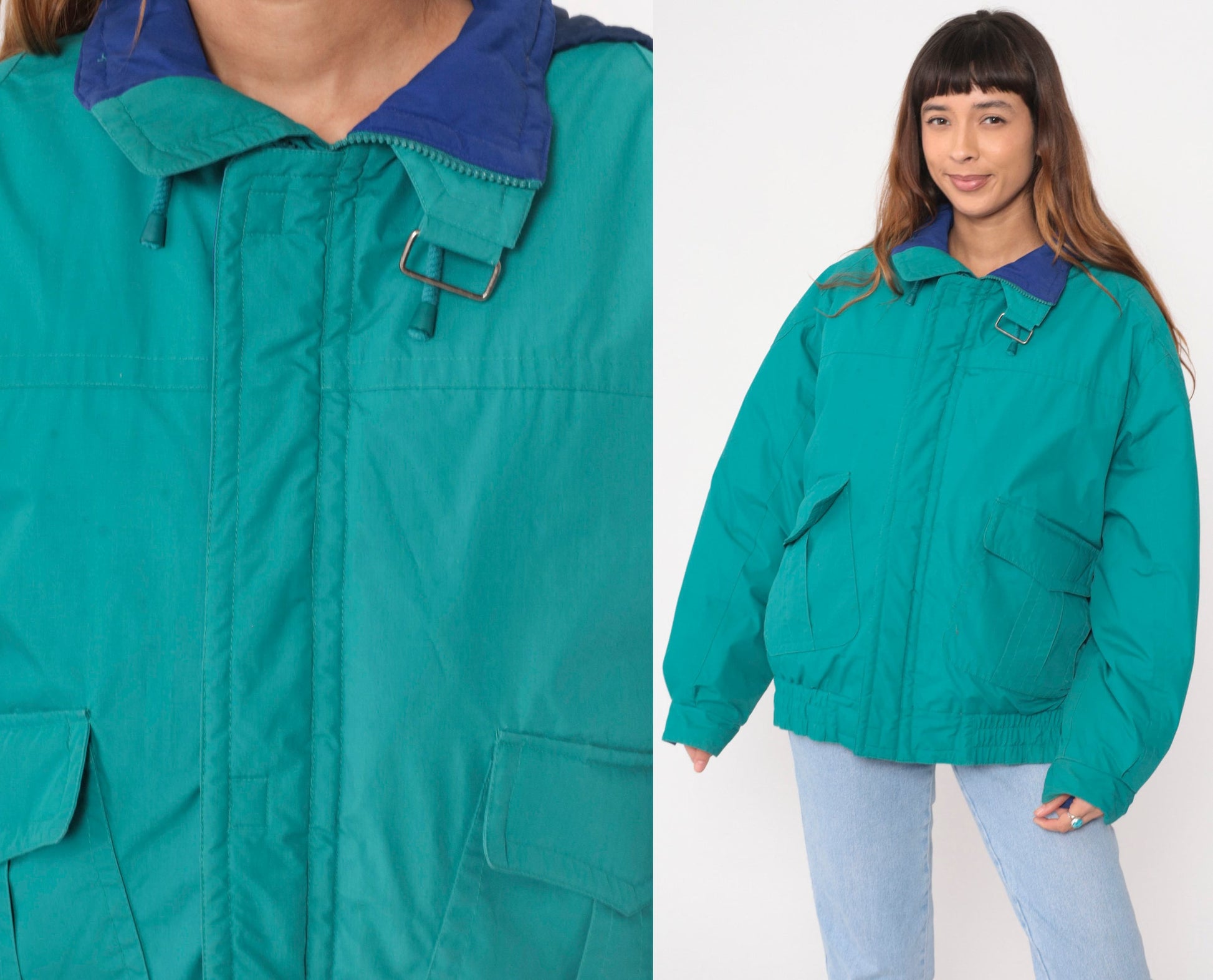 90s London Fog Teal Puffer Ski Jacket Goose Down Hooded Medium Long