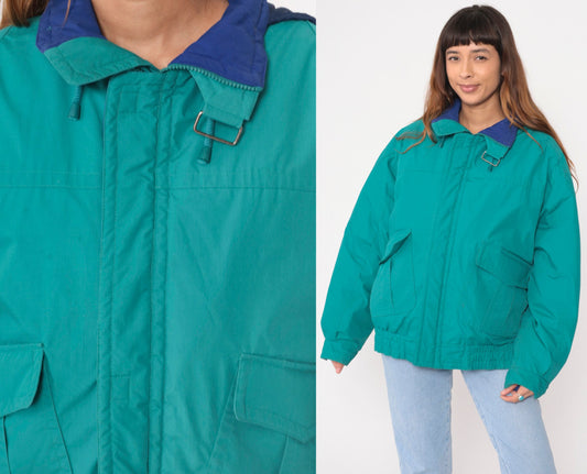 90s London Fog Teal Puffer Ski Jacket Goose Down Hooded Medium Long