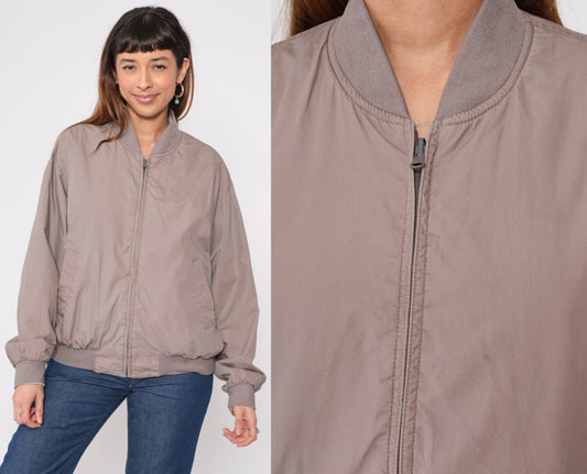 80s Members Only Reversible Windbreaker Jacket Taupe Grey Striped Medium