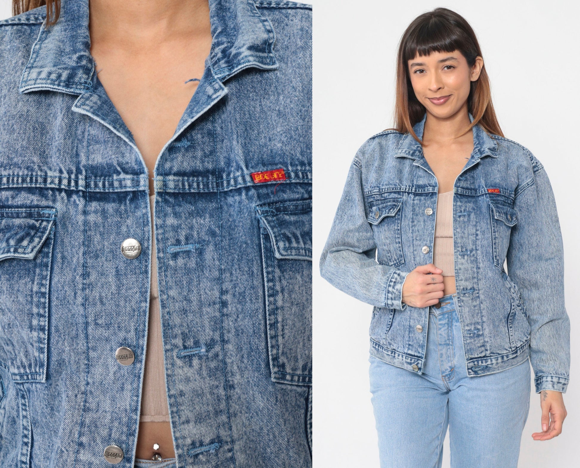 90s Blue Stone Wash Denim Jacket Button Up Trucker Medium M