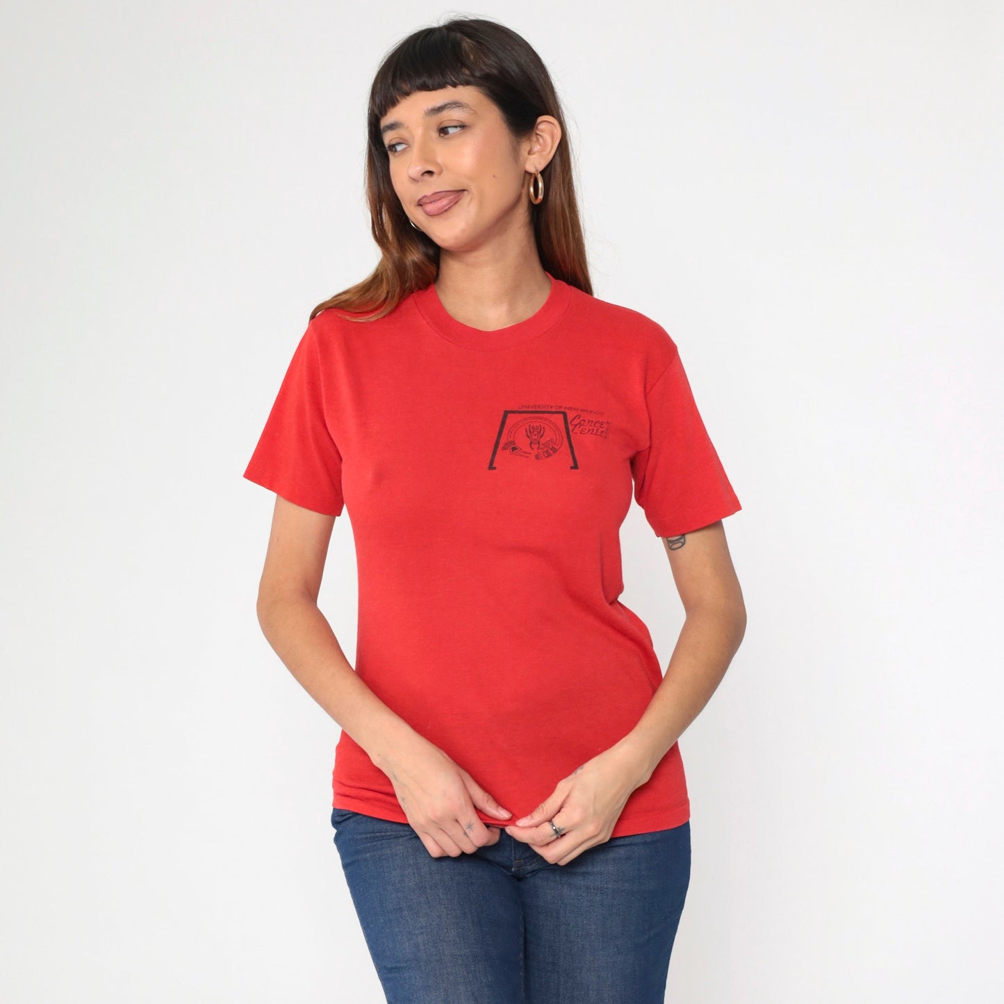 80s University of New Mexico Cancer Center Graphic Tee Red Single Stitch Small