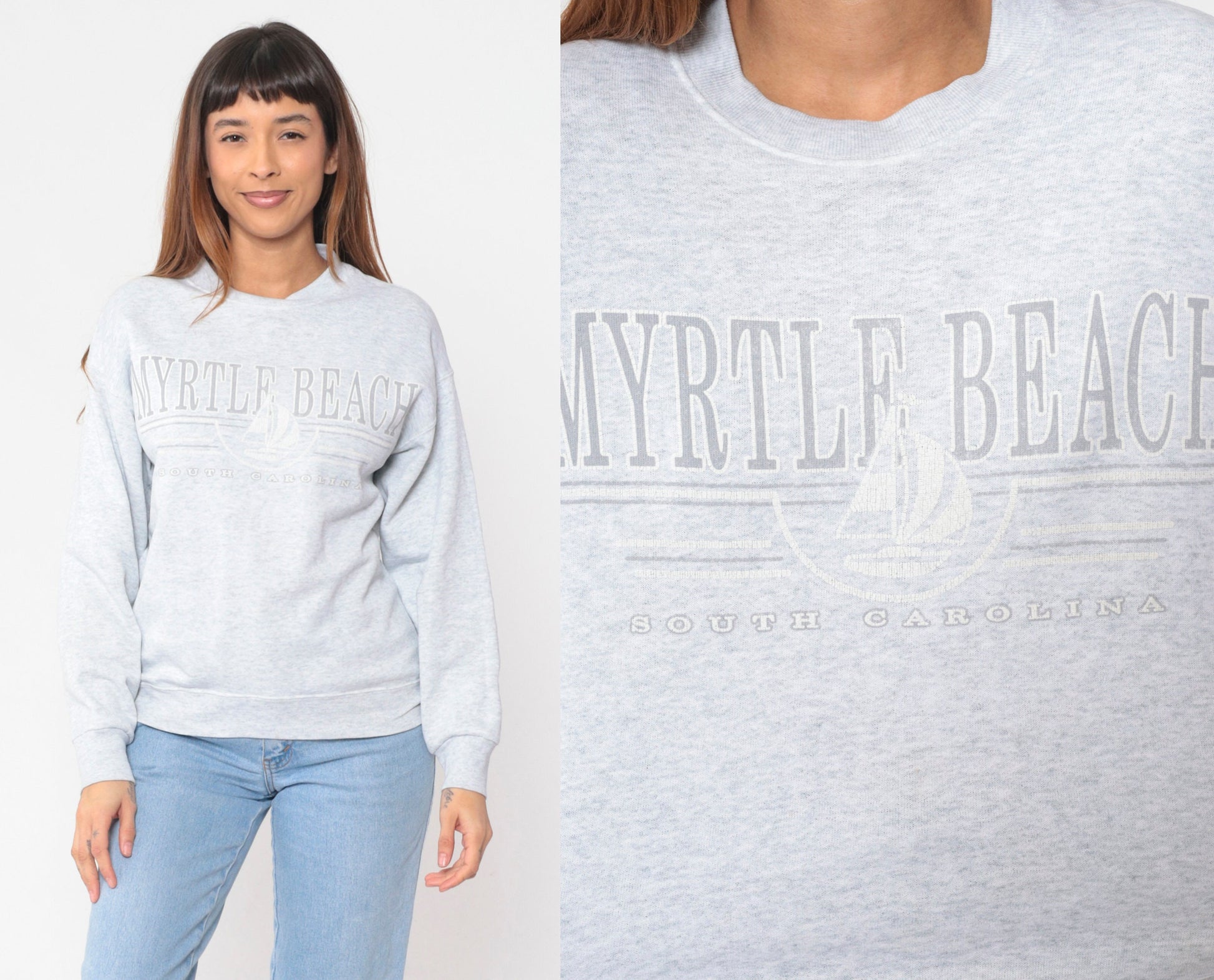 90s Myrtle Beach South Carolina Sailboat Sweatshirt Heather Grey Crewneck Medium