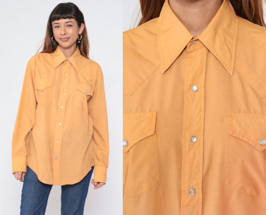 80s Ely Plains Western Shirt Tan Pearl Snap Long Sleeve Extra Extra Large XXL