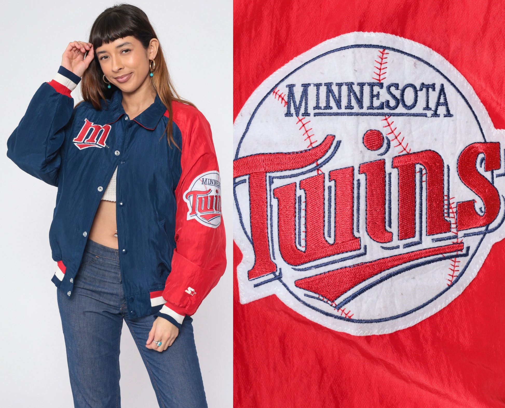 90s Minnesota Twins Starter Jacket Blue Red Nylon Bomber Men's Medium