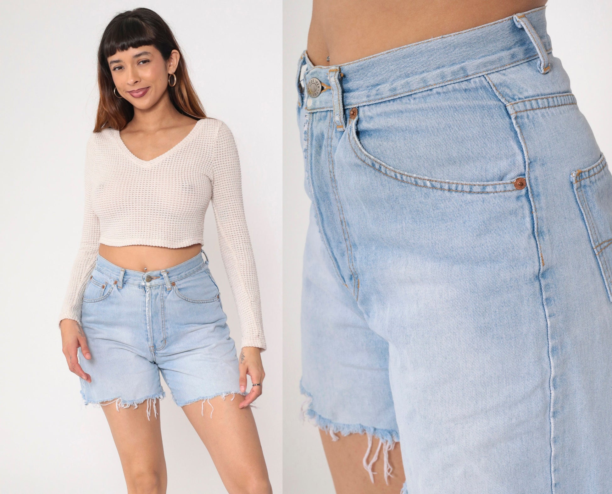 90s Forenza Cutoff Denim Shorts Light Wash High Waisted Frayed Small 6