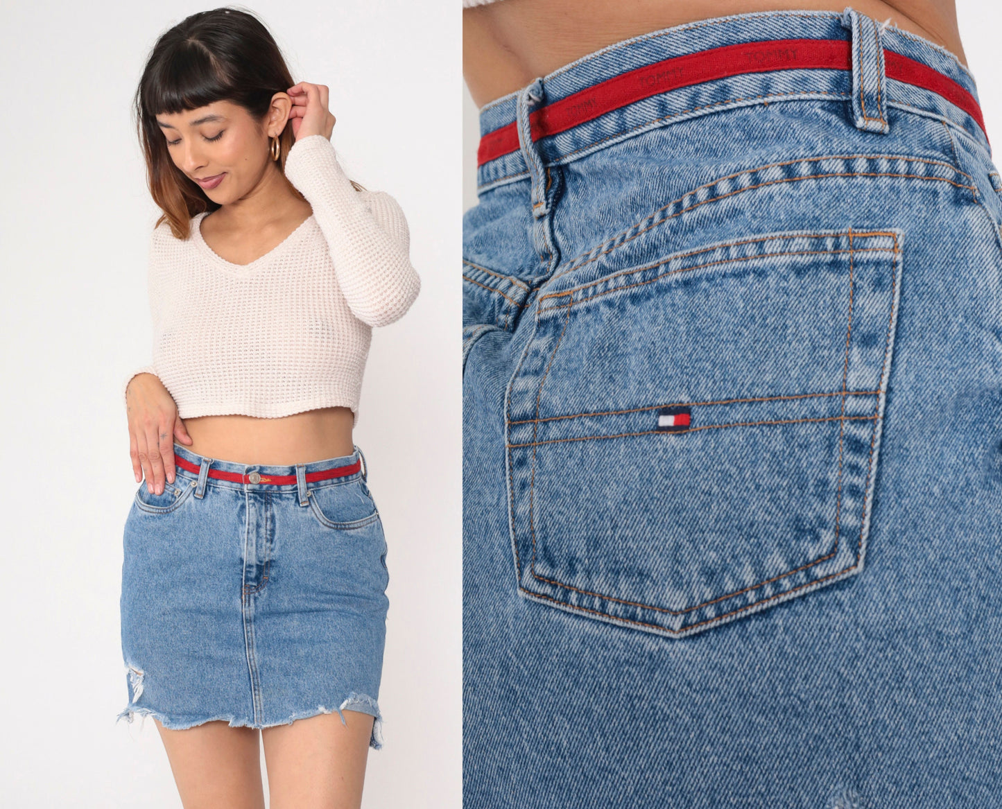 Tommy Hilfiger Y2K Denim Mini Skirt Blue High-Waisted Cutoff Small 6