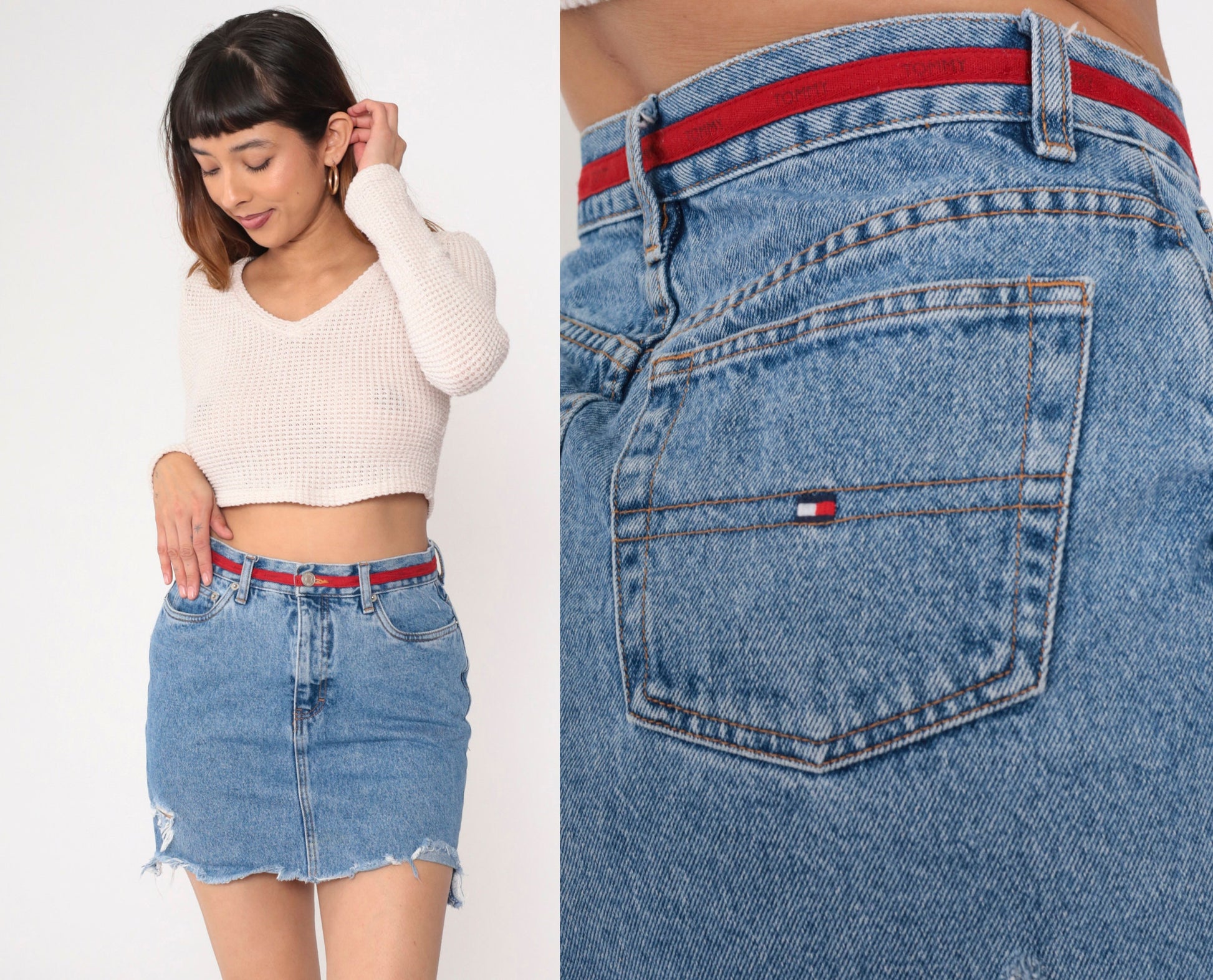 Tommy Hilfiger Y2K Denim Mini Skirt Blue High-Waisted Cutoff Small 6