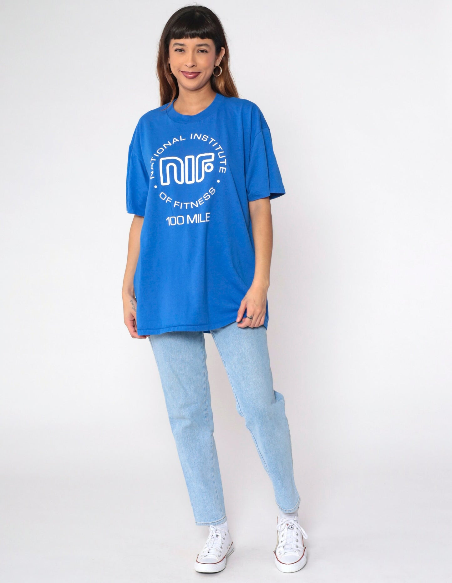 90s National Institute of Fitness 100 Mile Graphic T-Shirt Blue Extra Large XXL