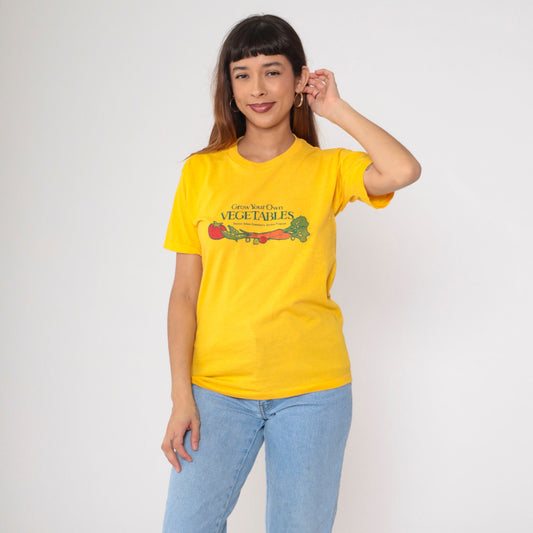 80s Denver Urban Community Garden Program Graphic T-Shirt Yellow Vegetable Gardening Small