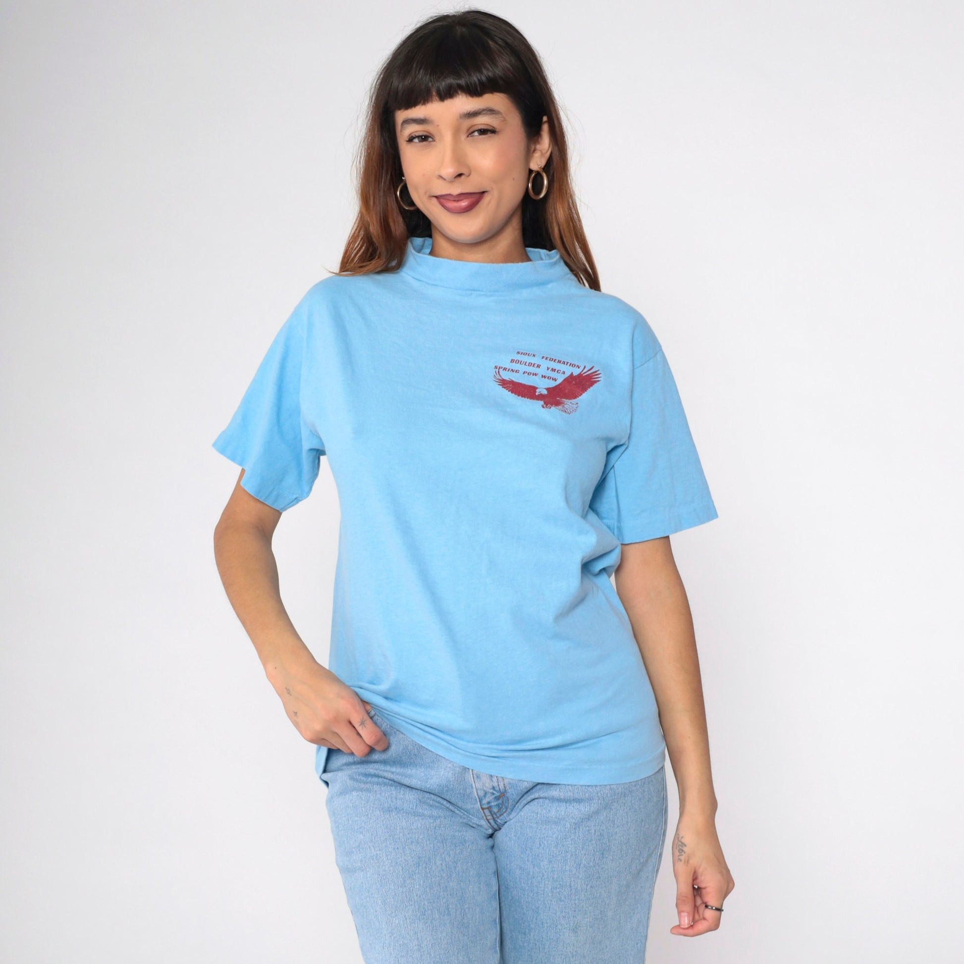 80s Sioux Federation Boulder YMCA Spring Pow Wow Eagle Graphic T-Shirt Cotton Medium