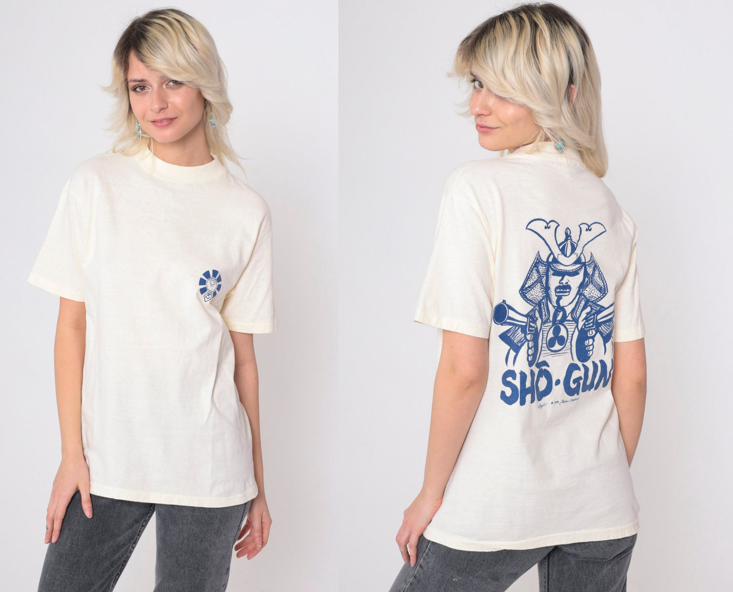 80s Japanese Shogun Graphic T-Shirt Sansei Creations Off-White Single Stitch Small