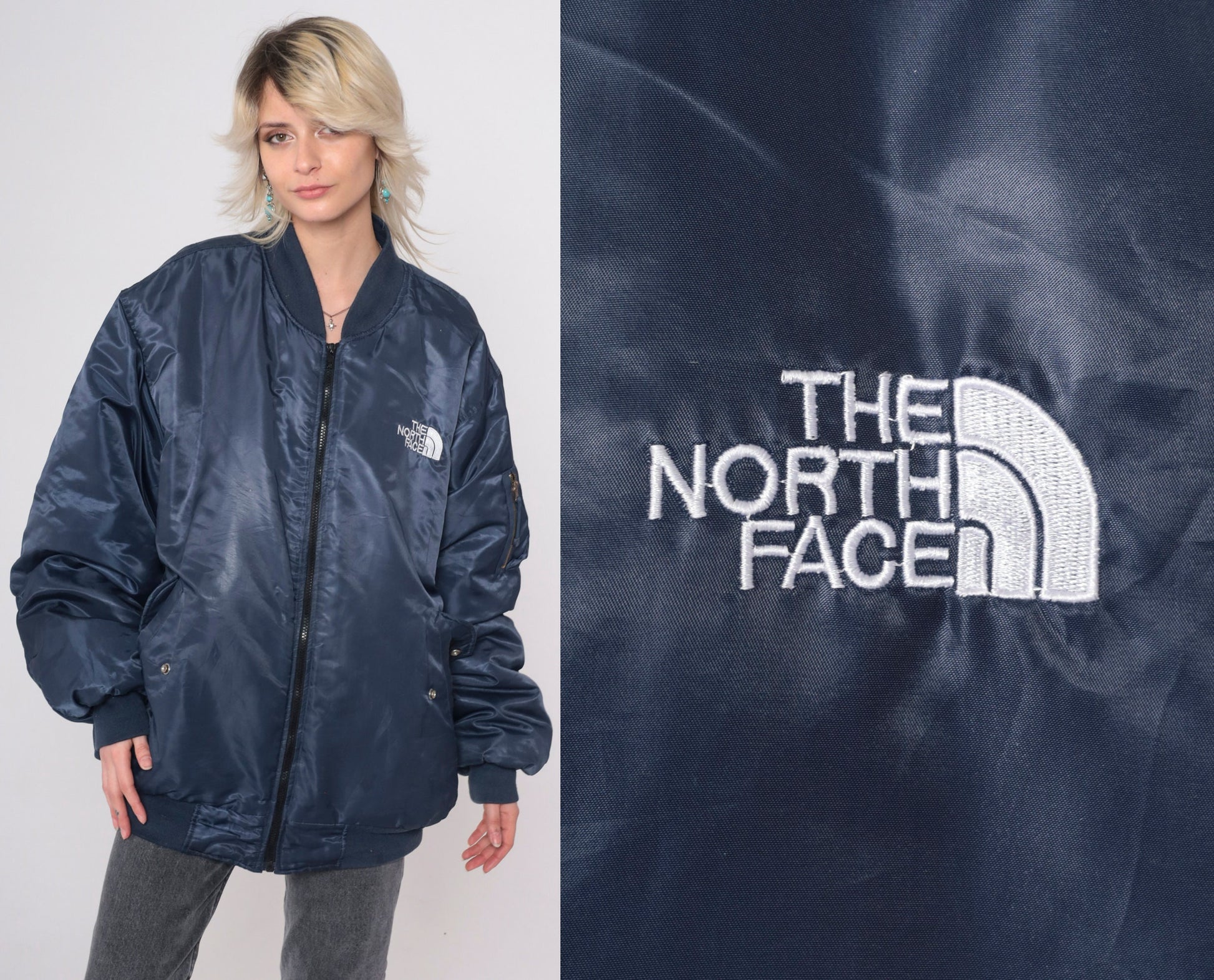 90s The North Face Reversible Bomber Jacket Navy Orange Puffer Large