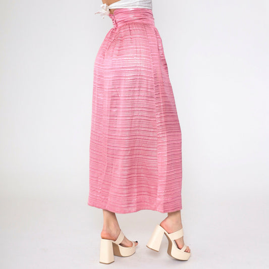 60s Pink Metallic Maxi Skirt High Waisted Formal Evening Wear Extra Small