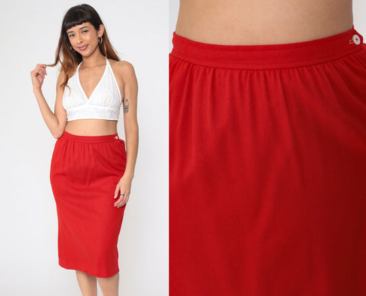 80s I. Magnin Evan Picone Red Wool Pencil Skirt High Waist Medium