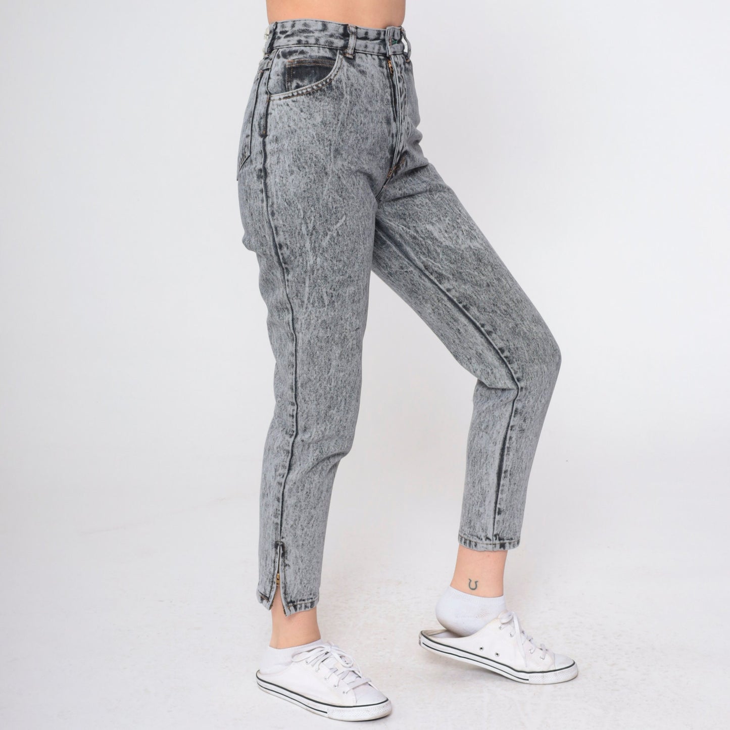 90s Bongo Acid Wash High-Waist Tapered Jeans Grey Denim Extra Small
