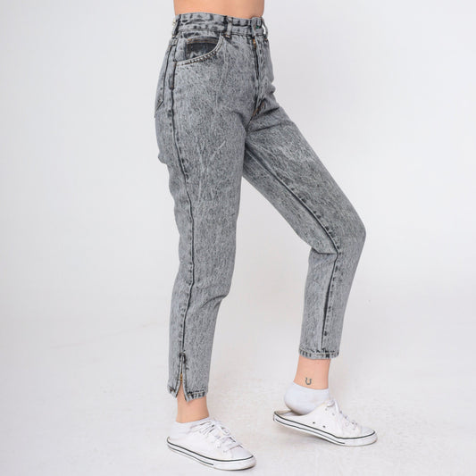 90s Bongo Acid Wash High-Waist Tapered Jeans Grey Denim Extra Small