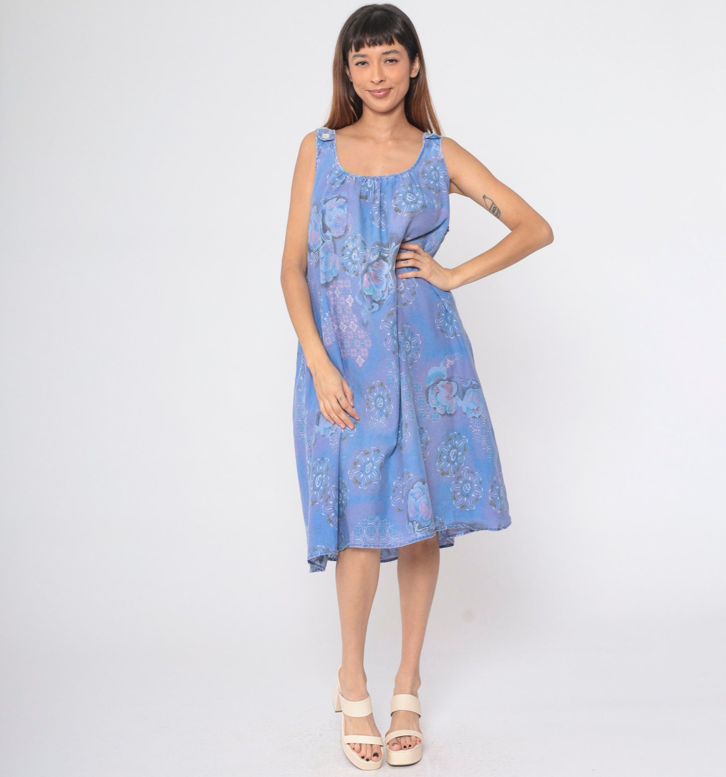 90s Anthony Richards Floral Mandala Sundress Blue Purple Knee-Length XL